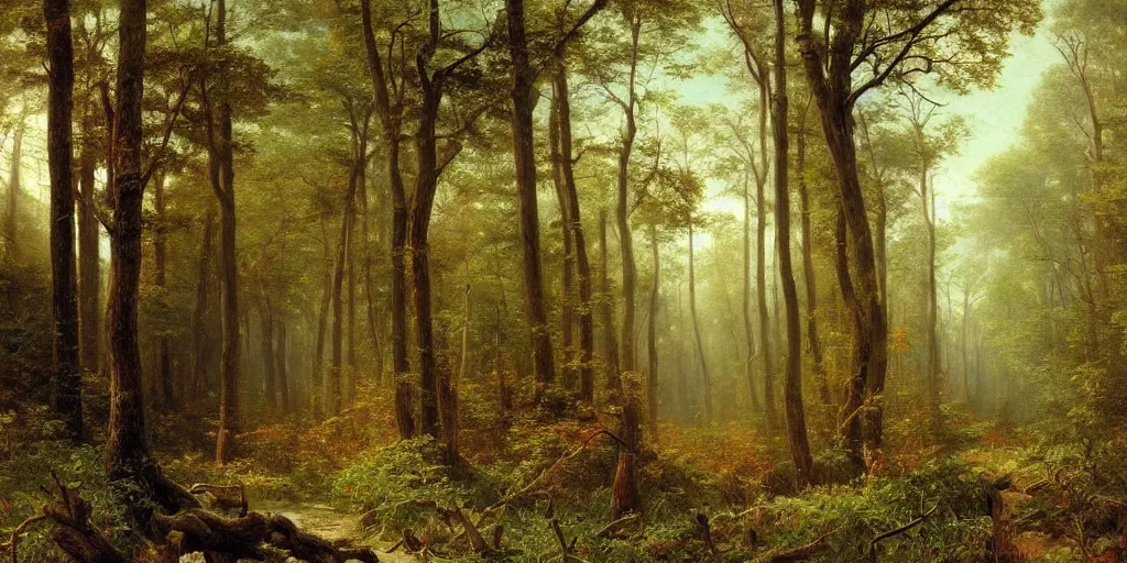 Prompt: 'nature painting of a fractured forest, trending on ArtStation. Extremely detailed and intricate art by Albert Bierstadt!'