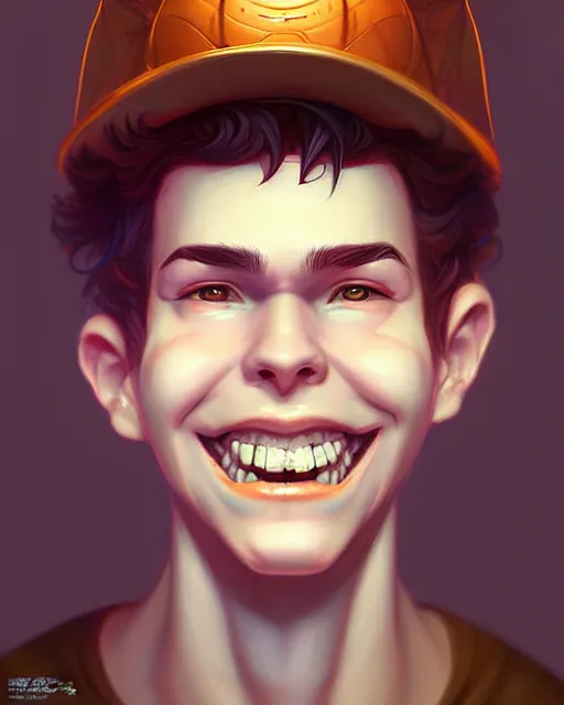 Image similar to digital art, fantasy portrait of a boy with a large smile, by James Jean and by artgerm, by ross tran , ultradetailed, charachter design, concept art, trending on artstation,