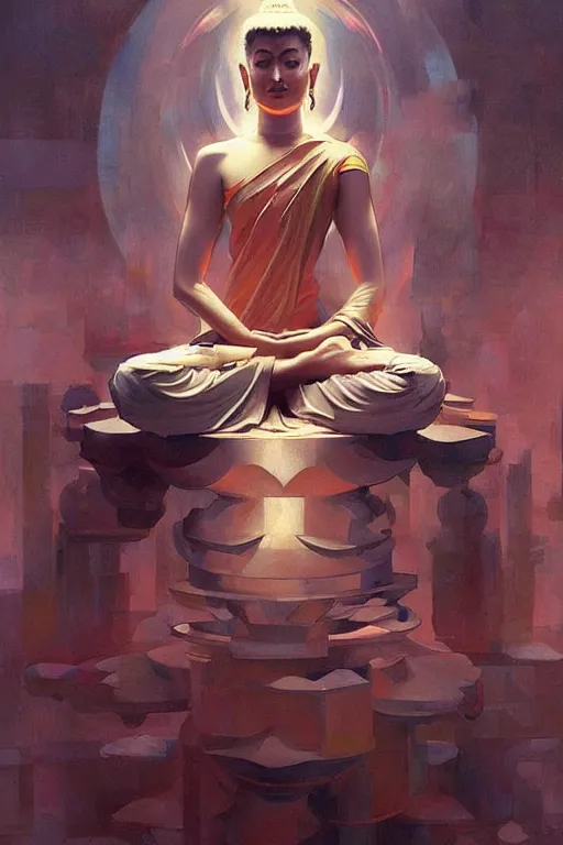 Image similar to buddhism, futurism, painting by greg rutkowski, j. c. leyendecker, artgerm