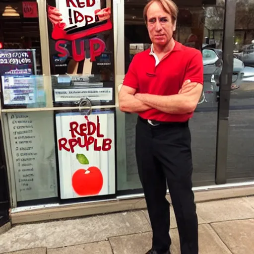 Image similar to red apple with the face of saul goodman