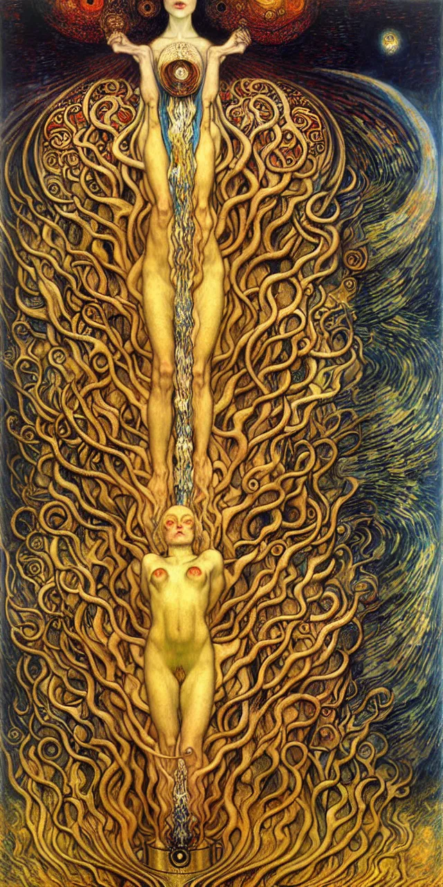 Image similar to Divine Chaos Engine by Karol Bak, Jean Delville, William Blake, Gustav Klimt, and Vincent Van Gogh, symbolist, visionary