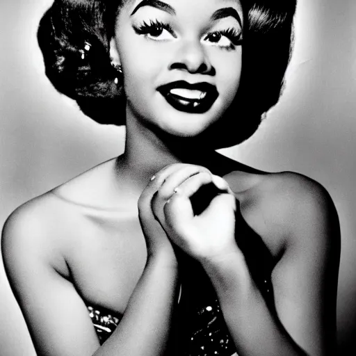 Image similar to black and white photo of a beautiful and elegant 1 9 5 8 young black actress