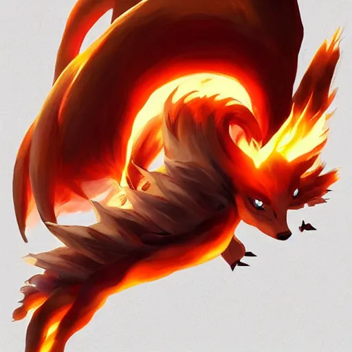 Image similar to pokemon ninetails of fire, artstation greg rutkowski, cinematic, hyperrealist, digital art