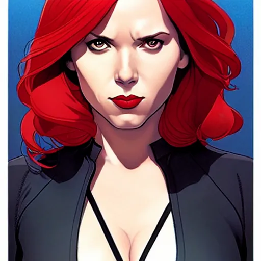 Image similar to phil noto comicbook cover art, black widow marvel, symmetrical eyes, long red hair, full body, city rooftop