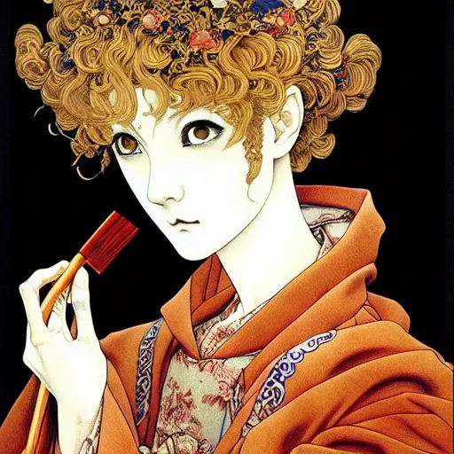 Image similar to prompt: Portrait painted in renaissance style drawn by Katsuhiro Otomo and Takato Yamamoto, inspired by Fables, china doll face, smooth face feature, intricate oil painting, high detail, sharp high detail, manga and anime 2000