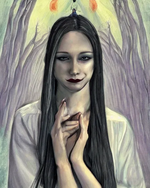 Prompt: a portrait of a beautiful young witch manifesting a psychic prayer that is surreally becoming real as the pretty mentally insane young witch inquisitively smirks at you. slender, pretty and stunning young witch with long straight hair wearing an English school uniform, with mental insanity imagines an image of a psychic energetic state of lucid reality. ultra detailed painting at 16K resolution and epic visuals. epically surreally beautiful image. rendering amazing detail. vivid clarity. ultra shadowing. iridescent colors. mind-breaking latent space. English school uniform-wearing young witch illustrated as a portrait.