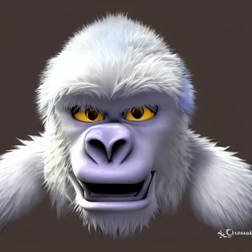 Image similar to the yeti, a white snow primate, in style of disney animation, expressive face, detailed face, detailed eyes, full body, feminine face, tracer overwatch, disney, pixar