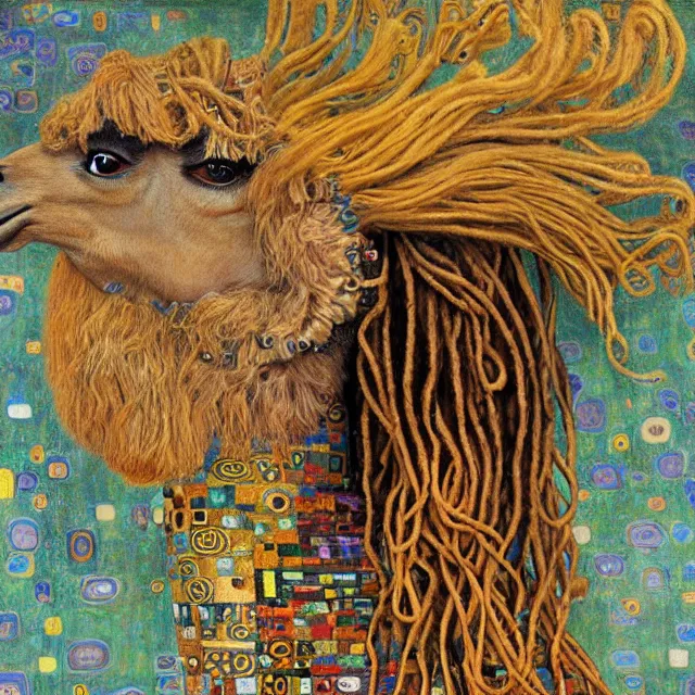 Prompt: llama with dreadlocks, gustav klimt, by mandy jurgens, ernst haeckel, james jean