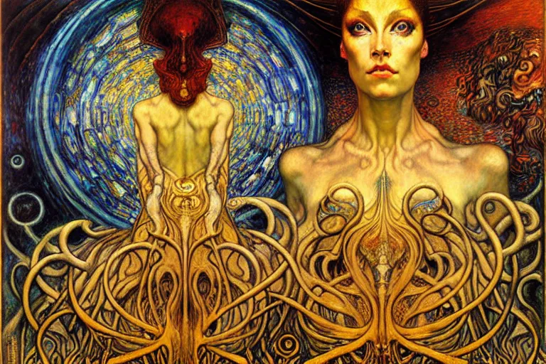 Image similar to Divine Chaos Engine by Karol Bak, Jean Delville, William Blake, Gustav Klimt, and Vincent Van Gogh, symbolist, visionary