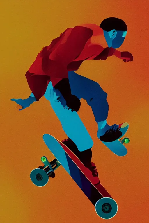 Image similar to a poster of a person riding a skateboard, an ultrafine detailed painting by petros afshar, behance contest winner, geometric abstract art, reimagined by industrial light and magic, behance hd, anaglyph effect