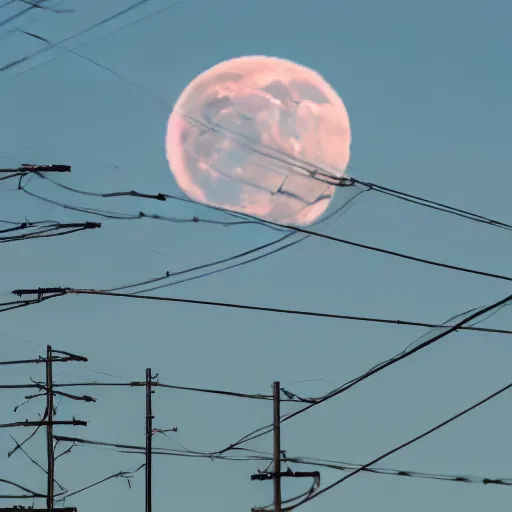 Image similar to photo of low moon behind power pole, telephoto lens