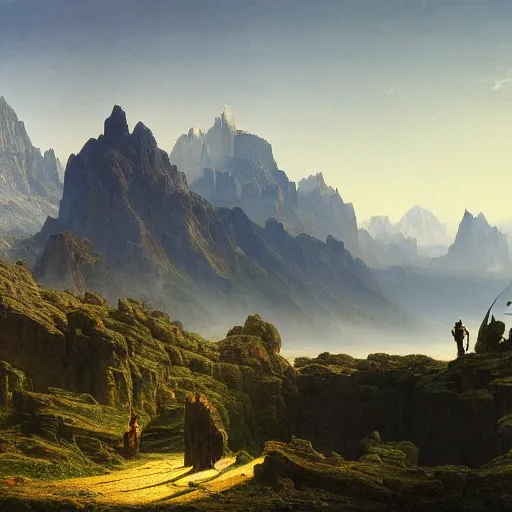 Prompt: a beautiful and highly detailed matte painting of an epic mountain range, intricate details, epic scale, insanely complex, 8 k, sharp focus, hyperrealism, very realistic, by caspar friedrich, james gurney, albert bierstadt,