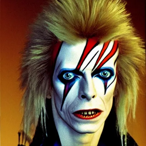 Image similar to david bowie as jareth the goblin king, character art