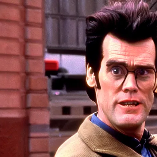 Image similar to Jim Carrey as Egon Spengler in the movie Ghostbusters