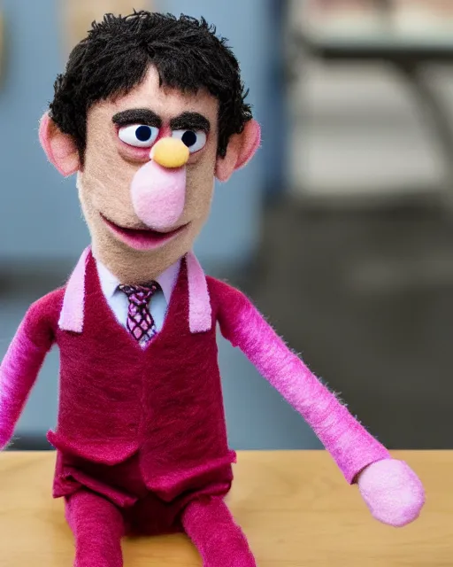 Image similar to bj novak ryan as a muppet. highly detailed felt. hyper real photo. 4 k.