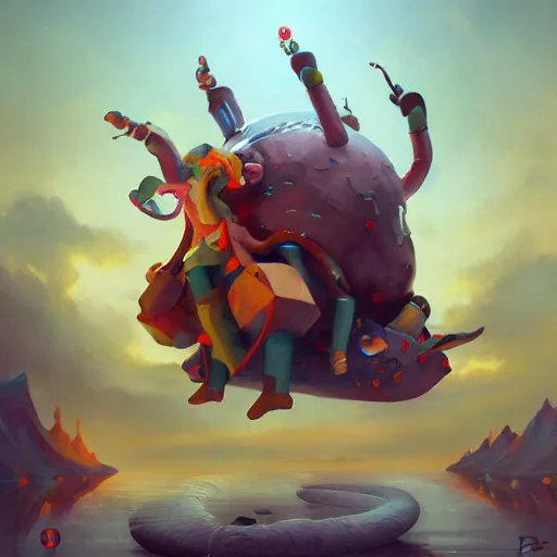 Image similar to the character from katamari damacy escapes from federal prison, painted by peter mohrbacher