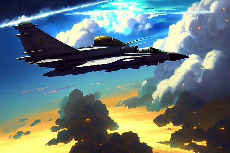 Image similar to baroque oil painting of anime key visual environment concept art of anime fighter jet dogfight in the sky concrete brutalist dark fantasy, rule of thirds, cinematic lighting, fake hidden detail, trending on pixiv fanbox, acrylic palette knife and brush, style of makoto shinkai studio ghibli genshin impact jamie wyeth james gilleard greg rutkowski