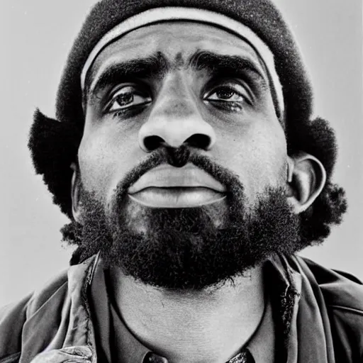 Image similar to portrait of kyrie irving, kyrie irving as che guevara, heroico, black and white, photograph by alberto korda, inspiring, dignifying, national archives