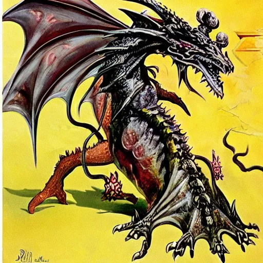 Image similar to grimler grimoire dragon painted by salvador dali