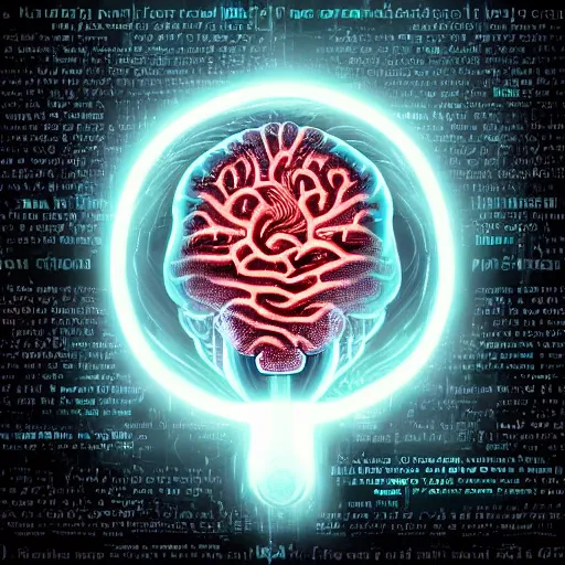 Prompt: dark sci-fi poster of a brain floating over a computer