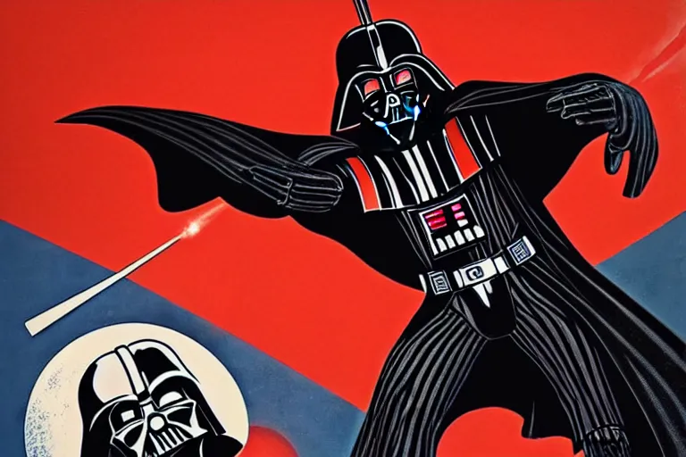 Image similar to Darth vader in soviet space propaganda poster, high detailed, 8k, hd