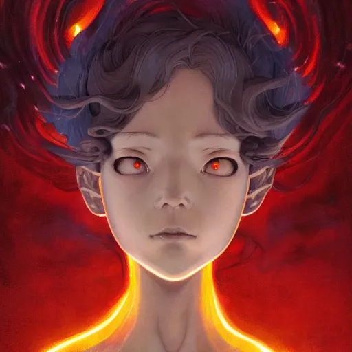 Image similar to prompt : magma character portrait soft light painted by james jean and katsuhiro otomo and erik jones, inspired by evangeleon anime, smooth face feature, intricate oil painting, high detail illustration, sharp high detail, manga and anime 1 9 9 9