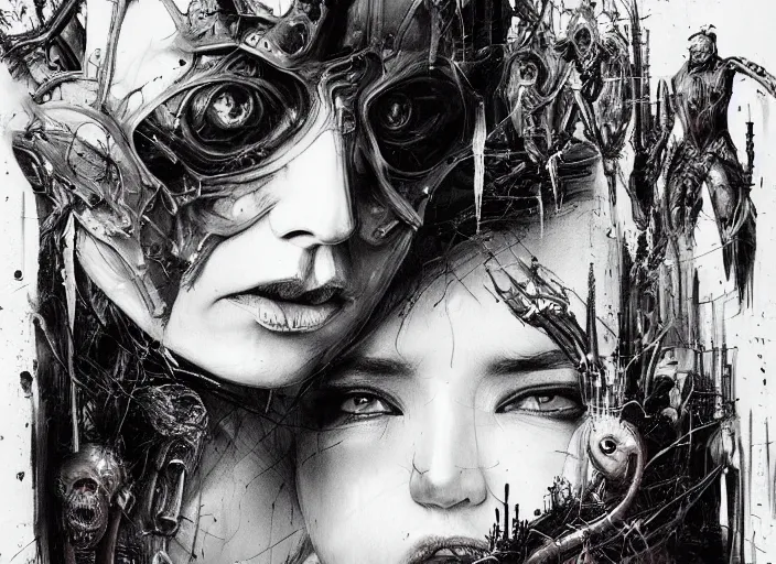 Prompt: a dream of a dystopic world full of aberration, black & white, melting, webbing, 8 k, by tristan eaton, stanley artgerm, tom bagshaw, greg rutkowski, carne griffiths, ayami kojima, beksinski, giger, trending on deviantart, face enhance, hyper detailed, minimalist, horror, alien