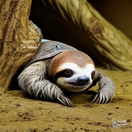 Prompt: sloth turtle hybrid, bold natural colors, national geographic photography, masterpiece, full shot