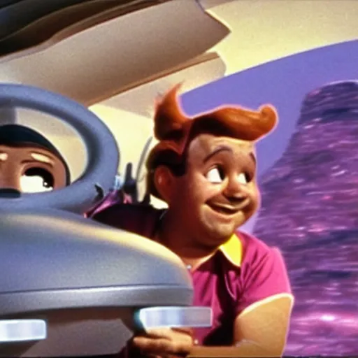 Image similar to A Picture of Danny Devito playing Spacely Sprocket in a live action movie of The Jetsons. Photography