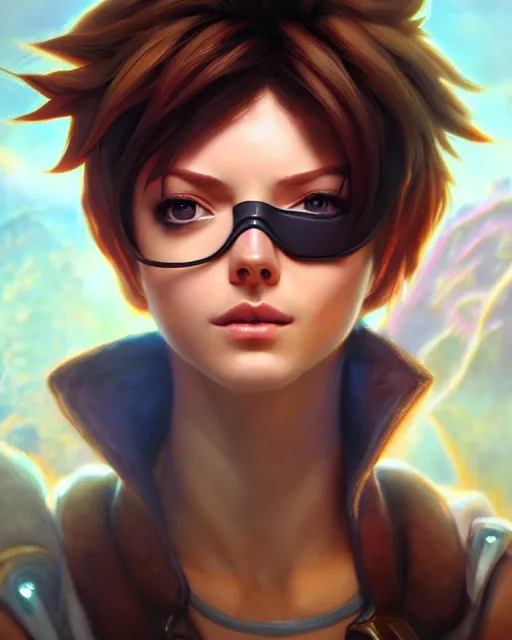 play of the game of tracer, perfect face, brown hair,, Stable Diffusion