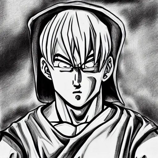 Image similar to eminem drawn in the style of dragon ball z