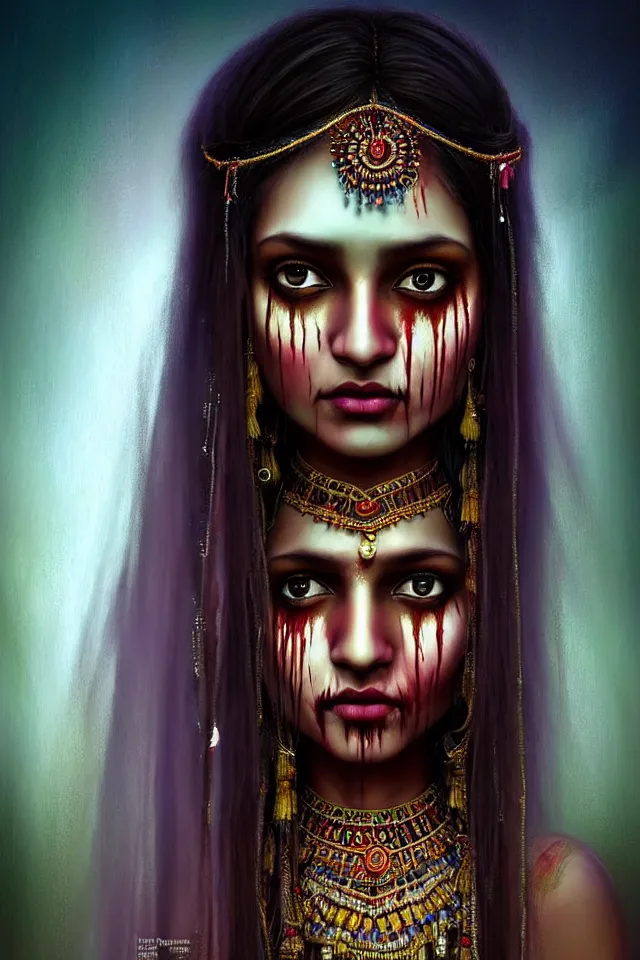 Image similar to epic professional digital art of beautiful indian 🧟♀👰♀, ambient lighting, painted, impressive, leesha hannigan, wayne haag, reyna rochin, ignacio rios, mark ryden, van herpen, best on artstation, cgsociety, wlop, pixiv, stunning, gorgeous, much wow, cinematic, masterpiece