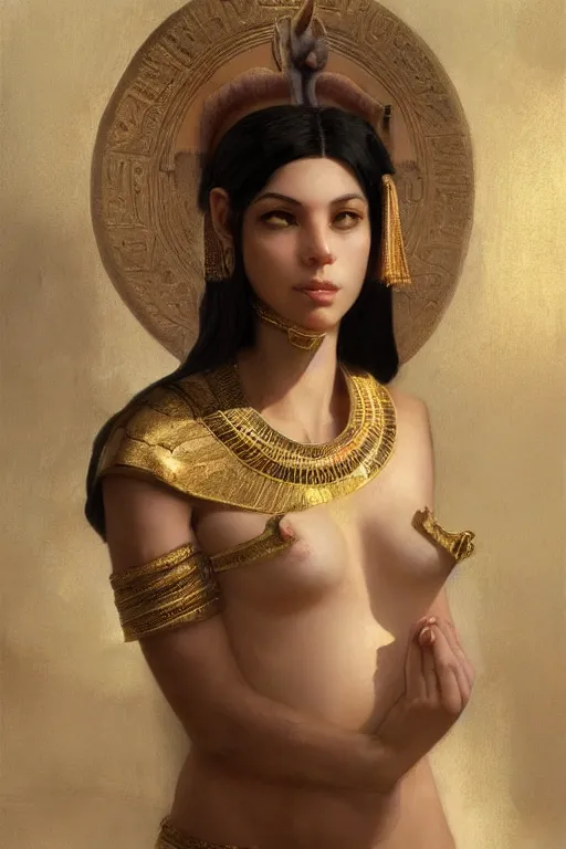 Image similar to soft light portrait of the beautiful egyptian goddess, bastet, bast, woman / cat hybrid, soft torchlight in an egyptian tomb, digital art by ruan jia and mandy jurgens and artgerm and william - adolphe bouguereau, by jean - leon gerome, highly detailed, trending on artstation, award winning,