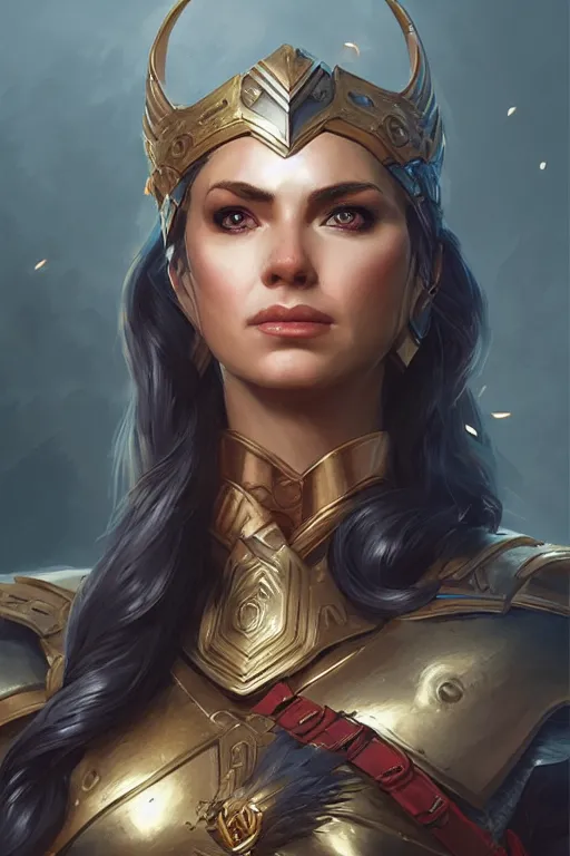 Image similar to amazon valkyrie athena, d & d, fantasy, portrait, highly detailed, headshot, digital painting, trending on artstation, concept art, sharp focus, illustration, art by artgerm and greg rutkowski and magali villeneuve