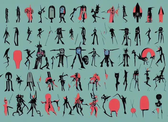 Image similar to silhouettes of grim reaper robots by masaaki yuasa, mixed media shape design