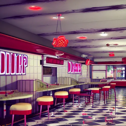 Prompt: 1990's diner full of zombies, 8k, octane render