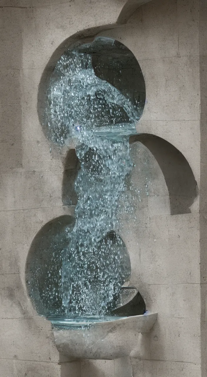 Prompt: a stream of water entering into a machine made from biomorphic amphoras and producing a liquid coin, in the style of a Carlo Scarpa fountain, architectural photograph , isometric views, infrastructure, kidneys, white marble texture , unreal, 8k