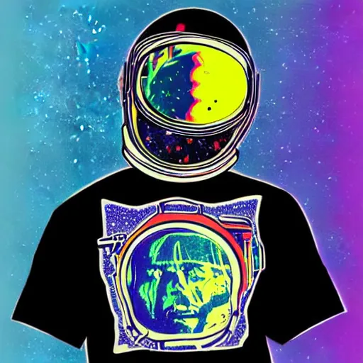 Prompt: astronaut tripping psychedelic trippy, graphic t - shirt design