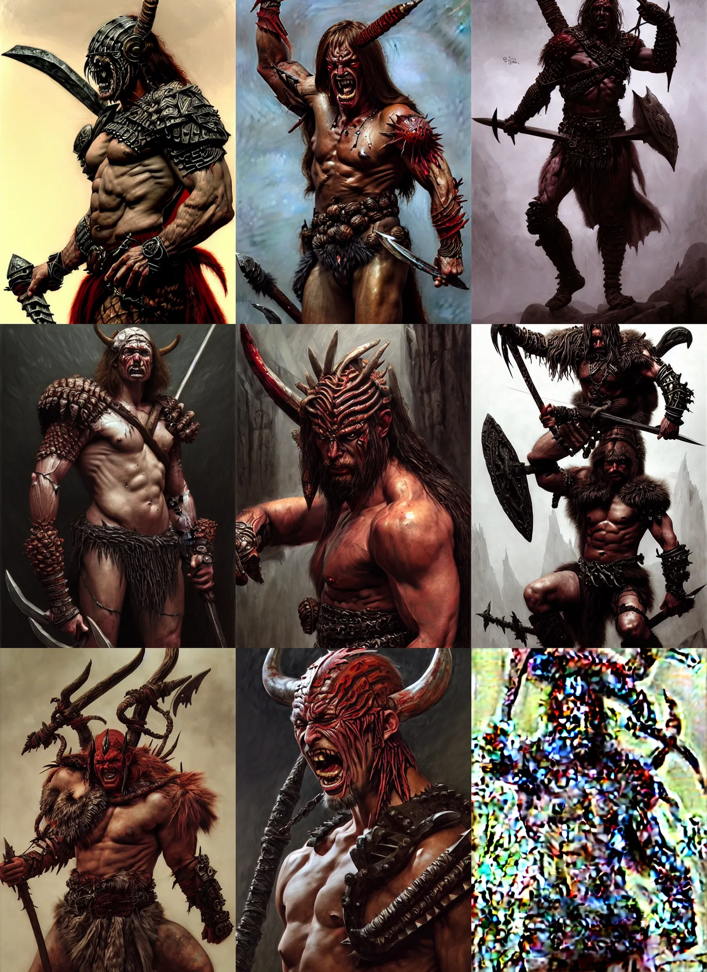 Prompt: barbarian devil man, intricate skin pattern texture veins anatomy, savage, full body, wearing armor, hyper realistic, extremely detailed, dnd character art portrait, dark fantasy art, intricate fantasy painting, dramatic lighting, vivid colors, deviant art, artstation, by edgar maxence and caravaggio and michael whelan and delacroix.