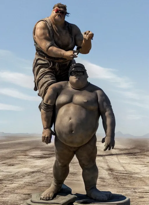 Image similar to Michelangelo's statue of Real-life Peter Griffin as Immortan Joe in Mad Max Fury Road, highly detailed, 8k