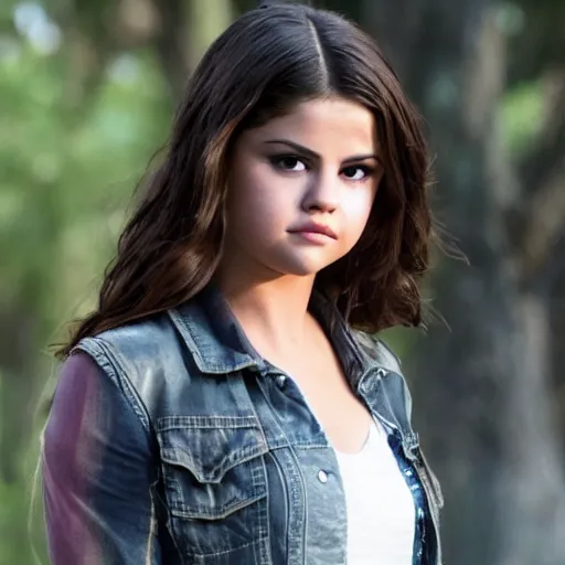 Image similar to High quality movie still of Selena Gomez as Mikaela in Michael Bay's Transformers