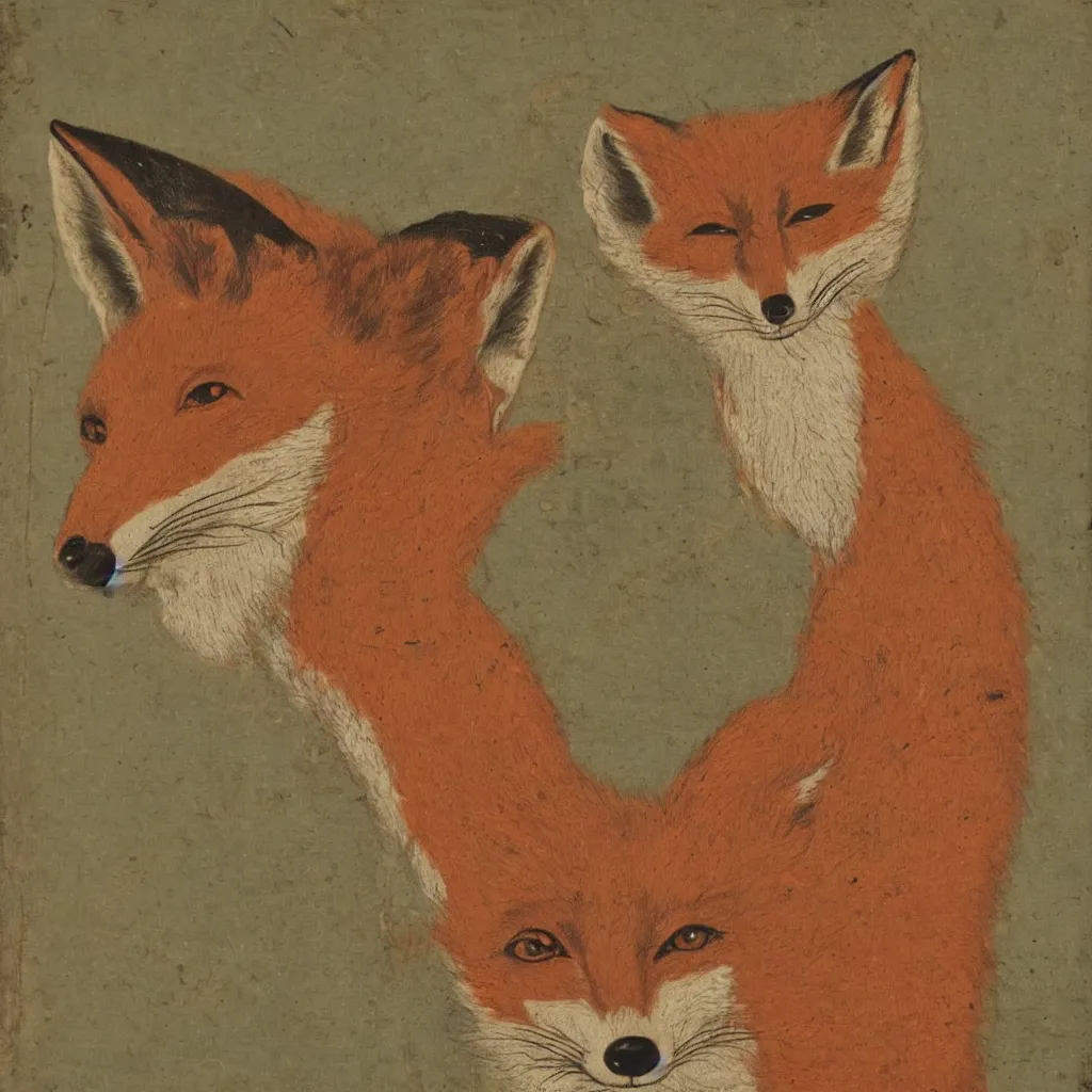 Prompt: An anthropomorphic fox man with bloodshot eyes, 19th century painting