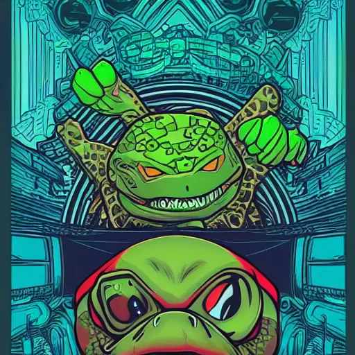 Prompt: anthropomorphic turtle hero by dan mumford