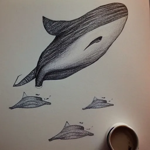 Image similar to “drawing of a flying whale by devin elle kurtz”