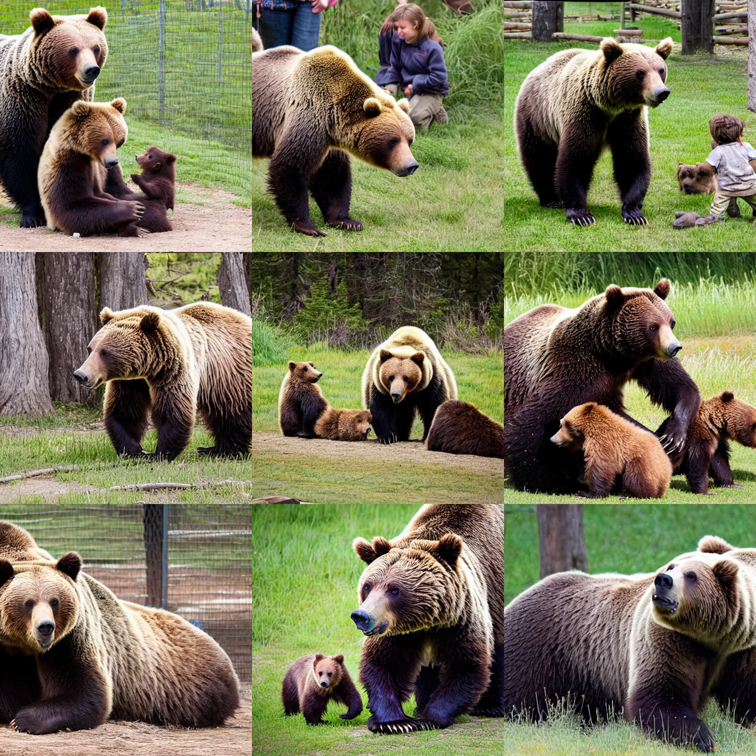 Prompt: grizzly bear, petting zoo