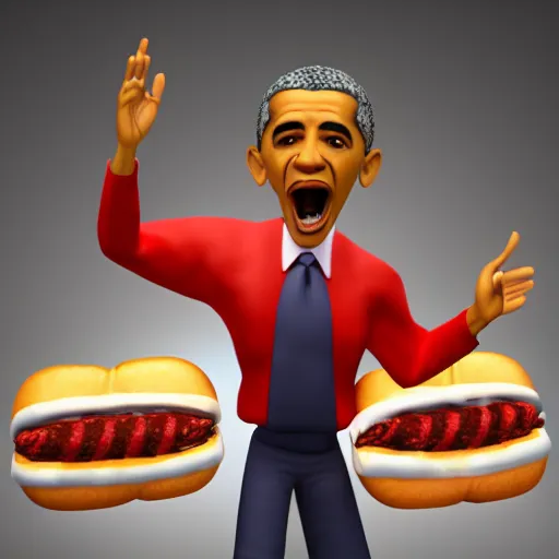 Prompt: 3 d render of obama yelling at a hotdog