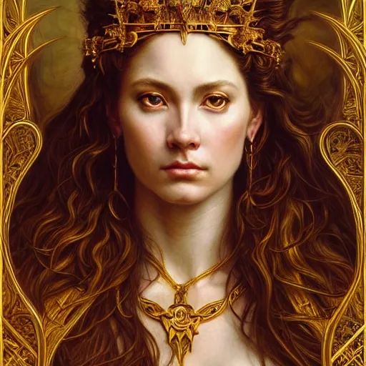 Prompt: highly detailed portrait of a majestic lioness queen in the form of a beautiful woman. d & d, art by donato giancola and evelyn de morgan and eugene delacroix and fenghua zhong. trending on artstation, intricate details, energetic composition, golden ratio, concept art, illustration, elegant art, global illuminaition