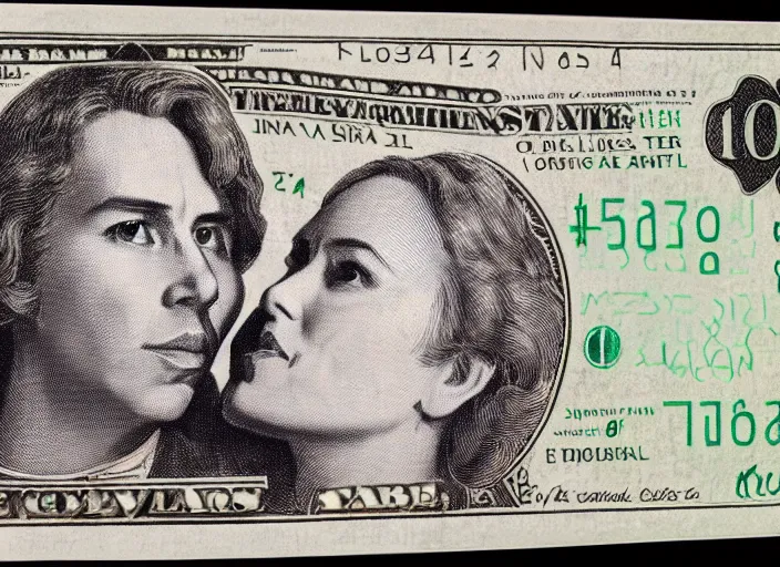 Image similar to reylo kissing, american dollar bill