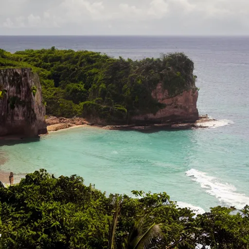 Prompt: photo of a jamaican shoreline cliff with a cave and a spanish galleon in the foreground
