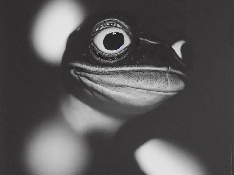 Image similar to portrait of Pepe the frog by Cecil Beaton, glamorous Hollywood style lighting, black and white, photorealistic